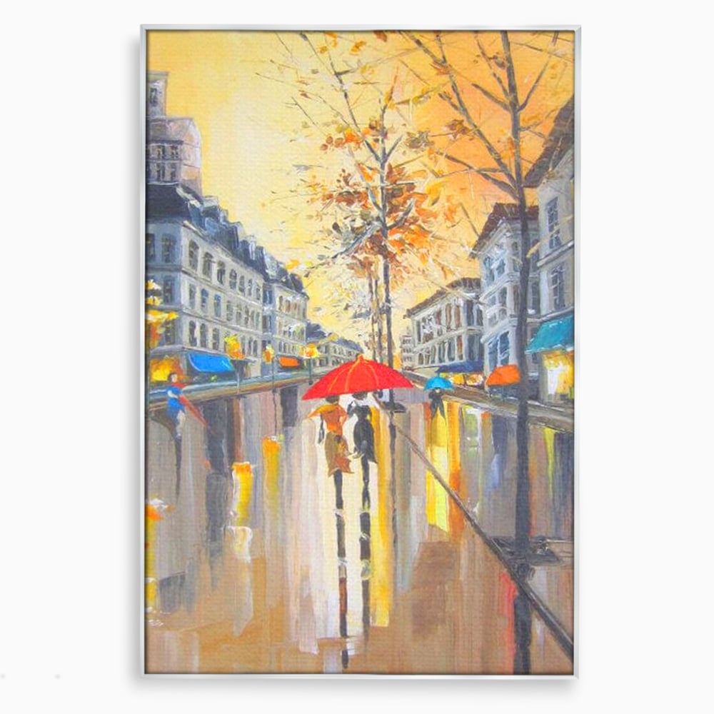 Tablou canvas cu tablou canvas cu peisaj urban ploios, in rama de aluminiu argintiu